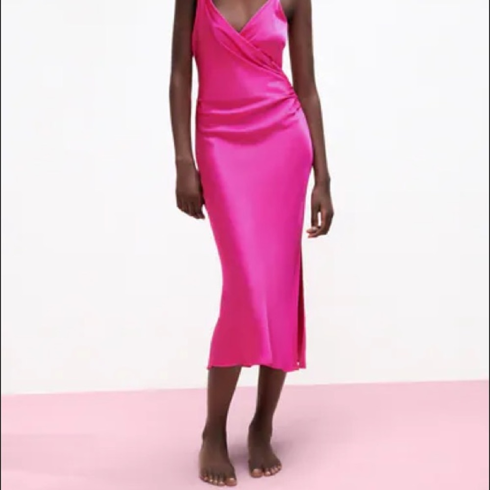 ZARA Pink Satin Slip Dress